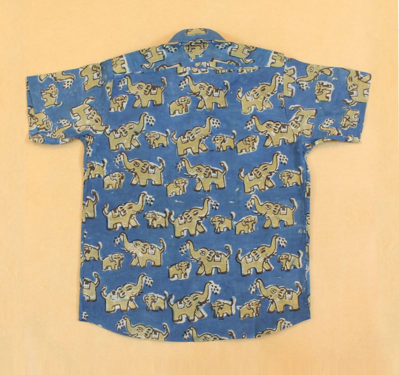 BSH02 Yellow Elephant Indigo shirt back 02