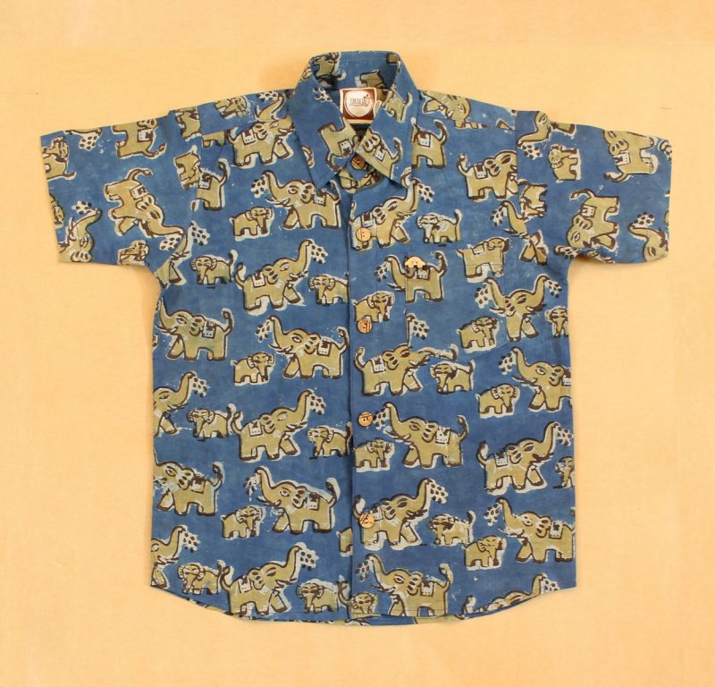 BSH02 Yellow Elephant Indigo shirt front 01